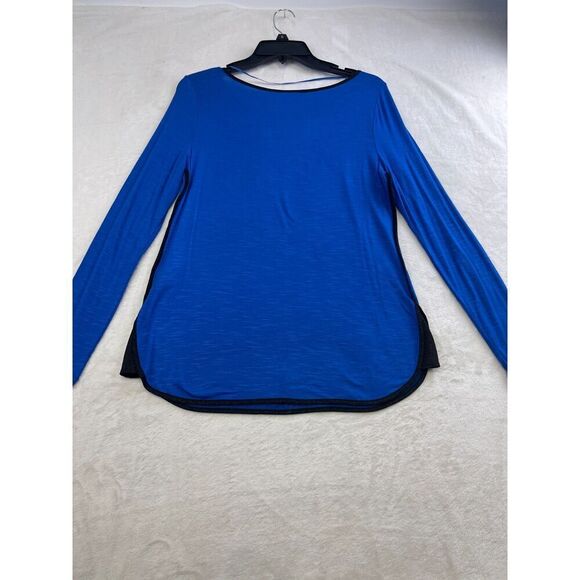 Cynthia Blue Long Sleeve Blouse Size S Lightweight Top Black Trim NWT - Picture 2 of 8